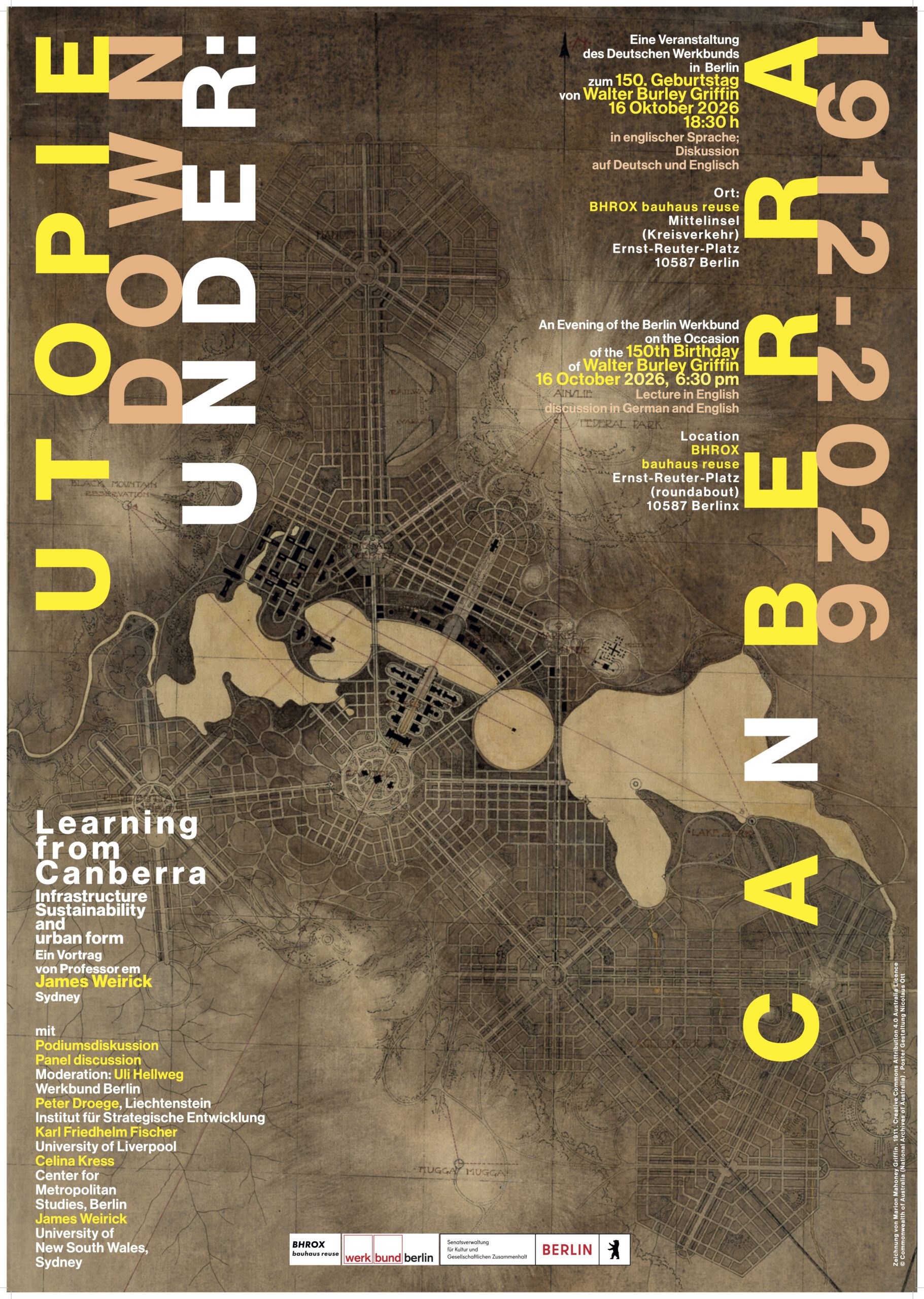 Utopie Down Under: Canberra 1912-2026, zum 150. Geburtstag von Walter Burley Griffin Fr 16.10.26, 18:30Uhr